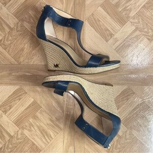 Size 7.5 - Michael Kors Open Toe Wedge Zip Studded Leather Heels